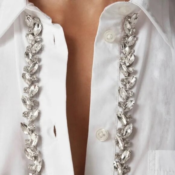 J. Crew White Button Down Shirt with Silver Accents - Picture 3 of 14